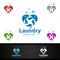 Love Laundry Dry Cleaners Logo with Clothes, Water and Washing Concept
