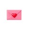 Love letter 3d render - closed pink envelope with red heart decoration isolated on white.