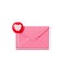 Love letter 3d render - closed pink envelope with red heart notification isolated on white.