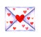 Love letter in an envelope painted in watercolor on a white background isolated. Envelope with Hearts. Valentine`s Day, Charity