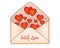 Love letter - Hearts fly out of an open envelope - vector full color picture. An envelope of aged aged paper with the inscription