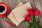 Love letter notepad, red roses and coffee cup