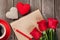 Love letter notepad, red roses and coffee cup