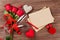 Love letter notepad, red roses and hearts
