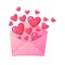 Love letter. Open envelope with many hearts. Vanentine day, romantic confession concept.