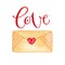 Love letter print design. Valentines day icon. Cute illustration in watercolor.