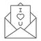 Love letter thin line icon, love and valentine, envelope sign, vector graphics, a linear pattern on a white background.