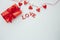 Love letters hanging on a rope. Abstract Valentine's Day background with copy space