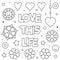 Love this life. Coloring page. Black and white vector illustration.