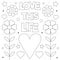 Love this life. Coloring page. Black and white vector illustration.