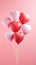 Love Lifted: A Single Heart-Shaped Balloon Held Aloft Against a Pink Canvas. Generative AI