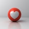 Love like heart icon on red sphere ball isolated on white room background