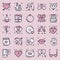 Love line icons concept set. Happy Valentine s day pink signs and symbols. Love, couple, relationship, dating, wedding