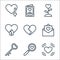 Love line icons. linear set. quality vector line set such as heart, search, key, letter, puzzle, jealous, planet