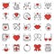 Love line icons set. Happy Valentine day signs and symbols. Love, couple, relationship, dating, wedding, holiday