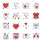 Love line icons set. Happy Valentine day signs and symbols. Love, couple, relationship, dating, wedding, holiday