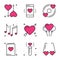 Love line icons set. Happy Valentine day signs and symbols. Love, couple, relationship, dating, wedding, holiday