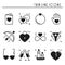 Love line icons set. Happy Valentine day silhouette signs and symbols. Love, couple, relationship, dating, wedding