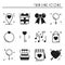 Love line icons set. Happy Valentine day silhouette signs and symbols. Love, couple, relationship, dating, wedding