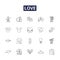 Love line vector icons and signs. bond, passion, devotion, care, tenderness, respect, emotion, fondness outline vector