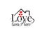 Love lives here, vector. Wording design is shape of a house, lettering. Beautiful family quotes. Wall art, artwork