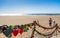 Love locks, beach and ocean in Puerto del Carmen boardwalk, Lanzarote