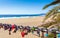 Love locks, beach and ocean in Puerto del Carmen boardwalk, Lanzarote