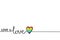 Love is love hand drawn word with rainbow heart for design free gay or lgbt banner and poster on white, stock vector illustration