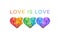 Love is love. Pride month rainbow illustration with cute chameleons