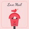 Love mailbox and cute bird with a letter. Valentine\\\'s Day concept. Love message, post