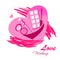 Love makeup beauty logo emblem on heart watercolor splashes