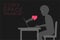 In love man chat of internet cyber fall in love long distance dark editions concept idea, laptop and hand holding heart
