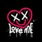 Love me text written in urban graffiti style with heart character with dead eyes and smile. Sprayed Vector illustration