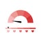 Love measuring icon. Meter of love. Lovemeter illustration. Illustration with red love speedometer on white background. Trend flat