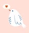 Love message. Cute flying bird with bubble speech and heart.