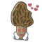 In love morel mushroom mascot cartoon