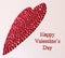 Love mosaic heart. Happy valentine`s day greeting card 3D concept. Big heart flat lay side view with sequins style words.