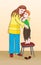 Love mother to her baby. Feelings. Mum hugging small son, who is standing on stool. Woman and child look at each other. Vector