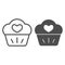 Love muffin line and solid icon. Sweet cupcake, dessert with cream and heart symbol, outline style pictogram on white