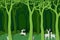 Love nature with animal wildlife in green woods,paper art design for World forest day,banner or poster
