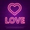 Love Neon Glowing Text. Valentines Day 80s Retro banner template