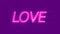 Love neon sign appear on violet background.