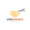 Love noodle logo concept. spaghetti with chopsticks. Japanese template vector