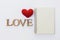 Love notebook over white background