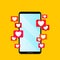 Love notifications on social networks. the phone is ringing with SMS I love you. valentines day concept