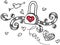 Love padlock design outline