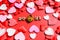 Love padlock on a red background with hearts for Valentine`s Day in 2021