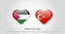 Love Palestine and Turkey symbol. Heart flag icon.