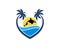 Love palm tree with beach wave and jumping whale inside