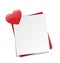 Love paper note on wall with red heart magnet isolated on white